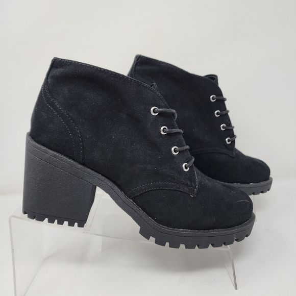 American Rag Booties Womens 6 Black Cushioned Reagan Suede Block Heel Boots - Picture 3 of 8